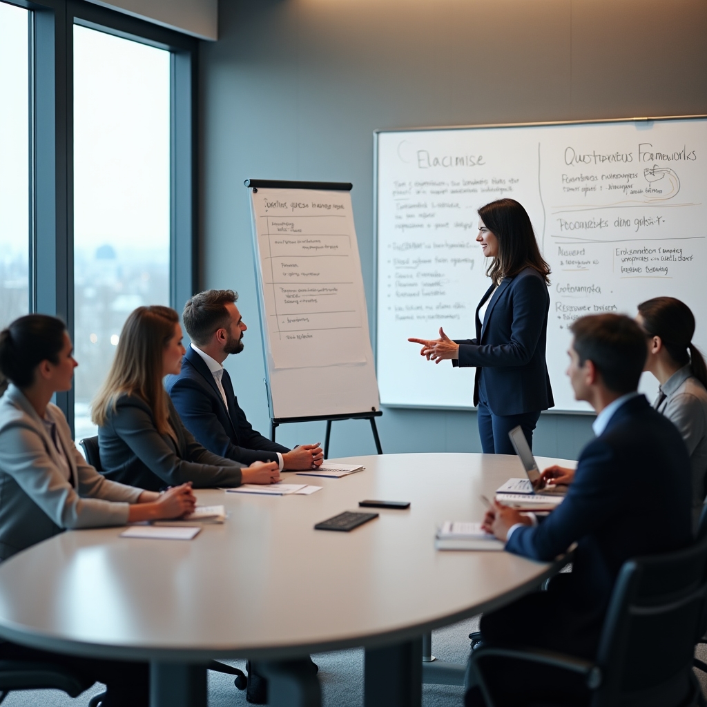 Führungsteam in einem moderierten Strategie-Workshop am Konferenztisch