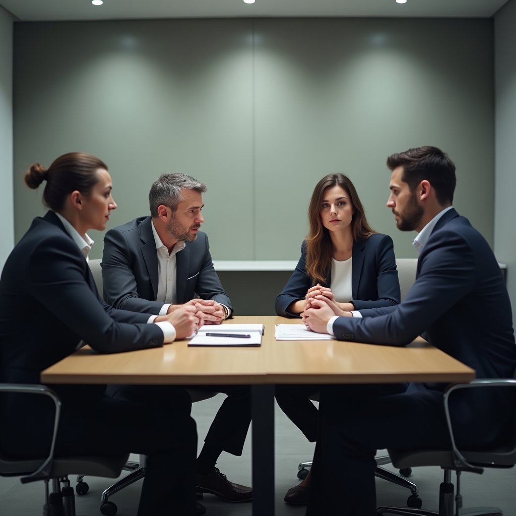 Führungsteam mit unterschiedlichen stillen Meinungen am Tisch